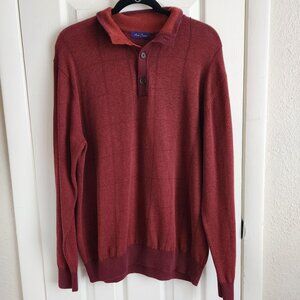 Alan Flusser Mens Burgundy Button-Collar Sweater Pullover Long Sleeve M 100% Cot